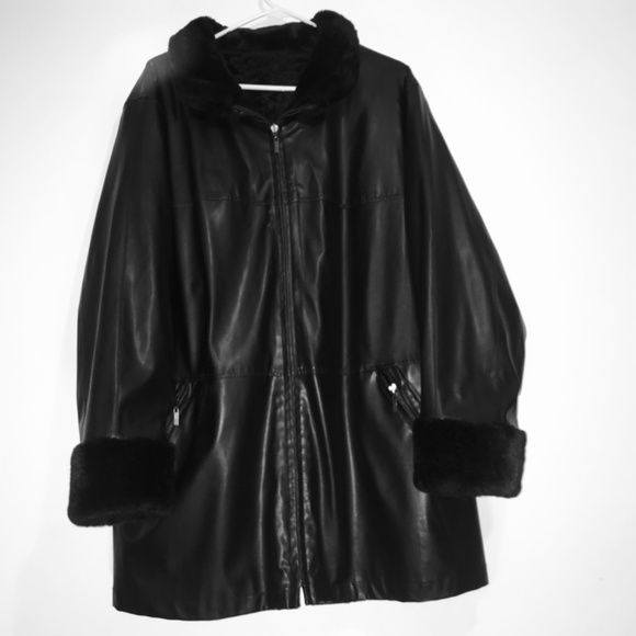Vintage Y2K Giacca Black Reversible Jacket Coat Textured Faux Fur Vegan Leather - Picture 9 of 16